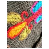 Newari Hand Knit Nepal Cardigan L/XL Embroidered Gray Hooded Sweater
