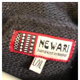 Newari Hand Knit Nepal Cardigan L/XL Embroidered Gray Hooded Sweater