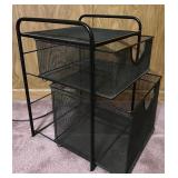 Wood Desktop Organizer and Black Mesh 2-Drawer Storage Unit