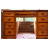 Traditional Wood Office Desk with Seven Drawers and Brass Handles