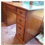 Traditional Wood Office Desk with Seven Drawers and Brass Handles