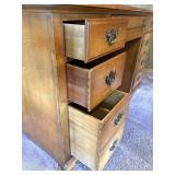 Wood Office Desk with 8 Drawers and Brass Handles