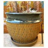 Outdoor Decor Lot with Doormat, Flag Stand, Planter, and Garden Spinner