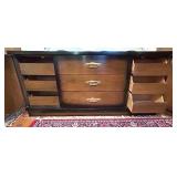 Bedroom Suite: Lowboy Dresser with Mirror, Tallboy Dresser, Bed Frame, 2 Nightstands