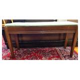 Wooden Piano or Vanity Bench with Green Upholstered Seat