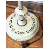 Vintage Cream Metal Tole Floor Lamp and White Upholstered Wood Armchair