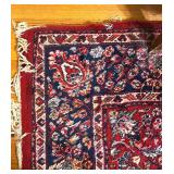 Large Red Floral Pattern Area Rug with Navy Border