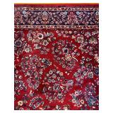 Large Red Floral Pattern Area Rug with Navy Border