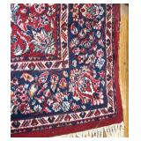 Large Red Floral Pattern Area Rug with Navy Border