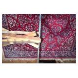 Large Red Floral Pattern Area Rug with Navy Border