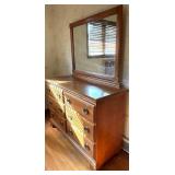 Six-Drawer Dresser With Mirror, Medium Wood Finish