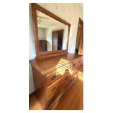 Six-Drawer Dresser With Mirror, Medium Wood Finish