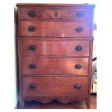 Vintage Tall Wooden Chest of Drawers with Inlay Detail