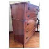 Vintage Tall Wooden Chest of Drawers with Inlay Detail