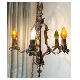 Vintage Mid Century 4-Light Bronze Floral Chandelier, Hanging Pendant Light