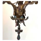 Vintage Mid Century 4-Light Bronze Floral Chandelier, Hanging Pendant Light