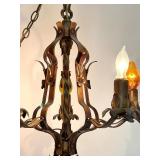 Vintage Mid Century 4-Light Bronze Floral Chandelier, Hanging Pendant Light