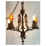 Vintage Mid Century 4-Light Bronze Floral Chandelier, Hanging Pendant Light