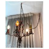 Vintage Mid Century 4-Light Bronze Floral Chandelier, Hanging Pendant Light