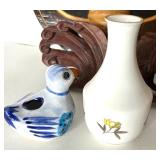 Assorted Collectibles Lot: Folk Art, Figurines, Carvings, and Decor