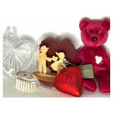Valentine Collectibles Lot - TY Beanie Baby Valentina, Wedgwood Crystal Heart, Brush