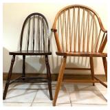 Pair of Windsor Style Wooden Arm and Side Chairs