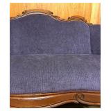 Antique Carved Wood Sofa with Purple Upholstery