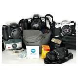 Vintage Camera & Lens Lot: Canon, FujiFilm FinePix S5100, Kodak, Pentax K1000, Asahi 135mm