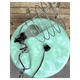 Mixed Vintage Utility Lot: Stools, Rulers, Enamel Bucket, Clamp Lamp