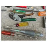 Hand tool lot with Hammers, Screwdrivers, Pliers, Stapler, and Hardware