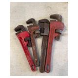 4 Assorted Pipe Wrenches in Varied Sizes