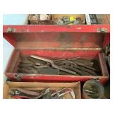 Red Metal Toolbox with Assorted Hand Tools