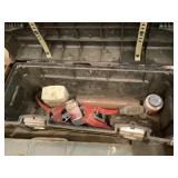 Black Plastic Toolbox With Assorted Tools and Accessories