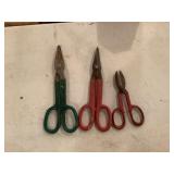 Three Assorted Metal Snips