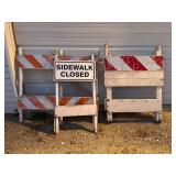 Wooden and Metal Barricades with Sidewalk Closed Sign
