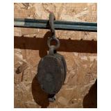 Vintage Wood Single Sheave Pulley with Hook