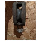 Vintage Wood Single Sheave Pulley with Hook