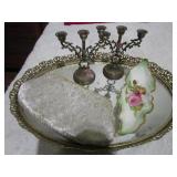 Mirrored Tray, Candle Stands, Limoges
