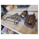 2 Vintage Cast Iron Outdoor Wall Sconces and Wall Rack