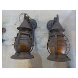 2 Vintage Cast Iron Outdoor Wall Sconces and Wall Rack
