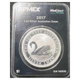 2017 AUSTRALIAN SWAN 1 TROY OZ .9999 FINE SILVER