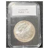 1 TROY OZ .999 FINE SILVER ZOMBUCKS WALKER ROUND SLABBED