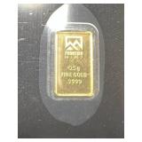 .5 GRAMS .9999 FINE GOLD FRONTIER MINT BAR