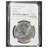 2011 CANADIAN MAPLE LEAF 1 TROY OZ .9999 FINE SILVER NGC MS69