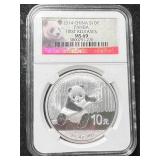 2014 CHINESE PANDA 1 TROY OZ .999 FINE SILVER NGC MS69