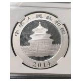 2014 CHINESE PANDA 1 TROY OZ .999 FINE SILVER NGC MS69