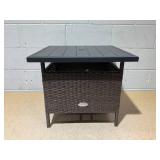 Patiojoy Rattan Wicker Steel Side Table Outdoor Furniture Deck, Brown 22"lx22"wx18.5"h (Minor Transit Damage)