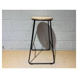 Mainstays 28"H Backless Stool Black Metal Base with Natural Wood Seat