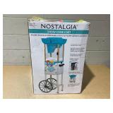 Nostalgia Snow Cone Shaved Ice Machine - Retro Cart Slushie Machine Makes 48 Icy Treats 48" Tall - Includes Metal Scoop, Storage Compartment, Wheels for Easy Mobility - White, Blue