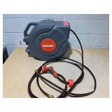 DRINCOSH 3rd Generation Retractable Garden Hose 100 ft x 1/2 inch Heavy Duty Wall-Mounted Hose Reel 180° Swivel Automatic Slow Return Any Length Lock 9 Pattern Nozzle UV Resistant (Black)